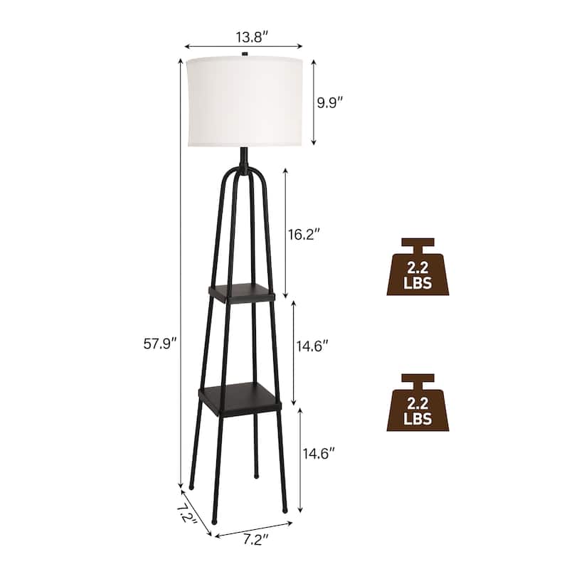 Matte Black Metal Floor Lamp with shelves