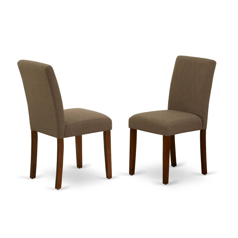 East West Furniture Kitchen Table Set- a Dining Table with Pedestal and 4 Coffee Linen Fabric Chairs, Mahogany(Pieces Options))