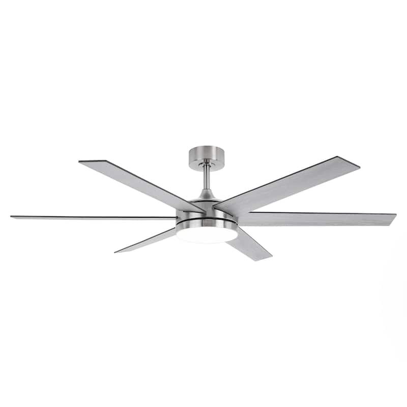 60-in Modern Brushed Nickel Wood Large Remote Indoor Smart Ceiling Fan with Light and APP