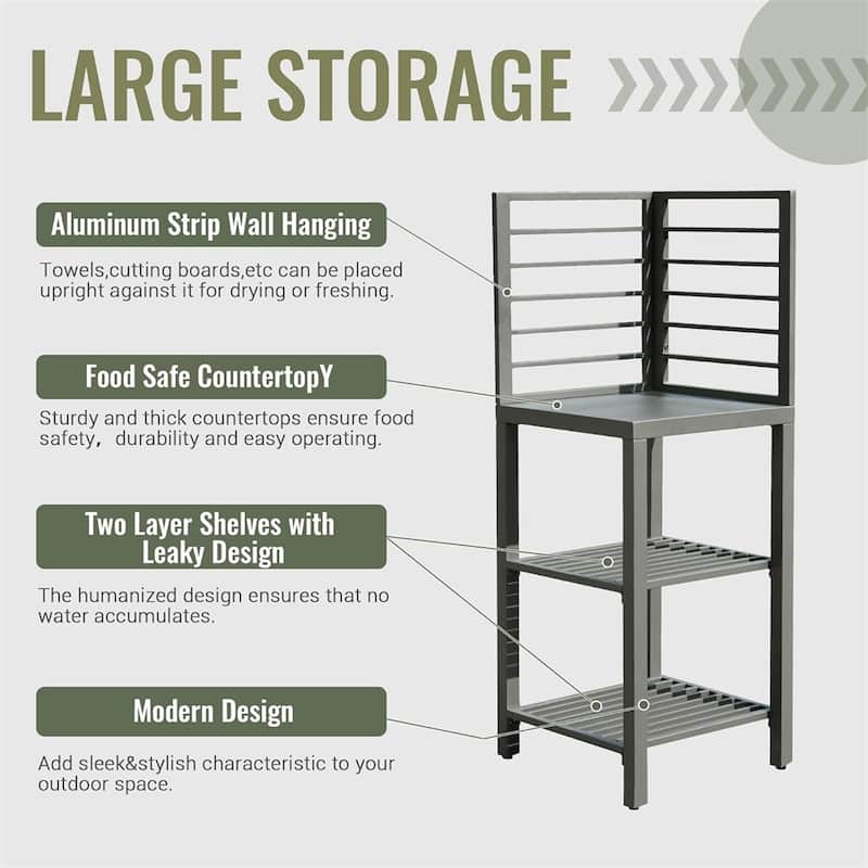 Freestanding Outdoor Aluminum Kitchen Storage Island with Storage Rack