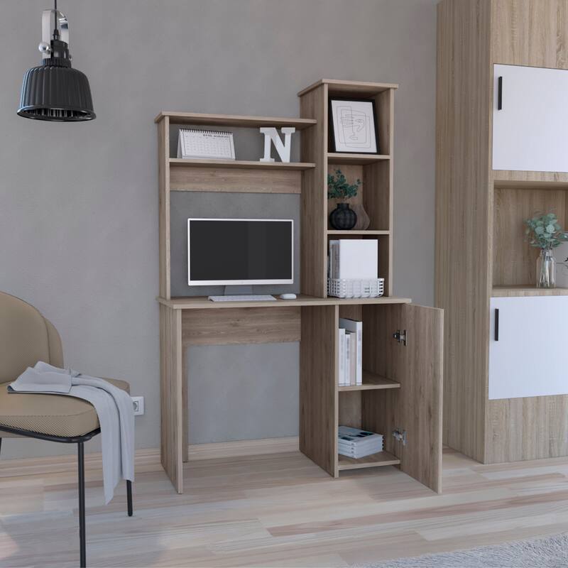 Stylish Computer Desk with Hutch, Spacious Work Surface, 3-Tier Shelves, and Storage Cabinet for Home Office Efficiency