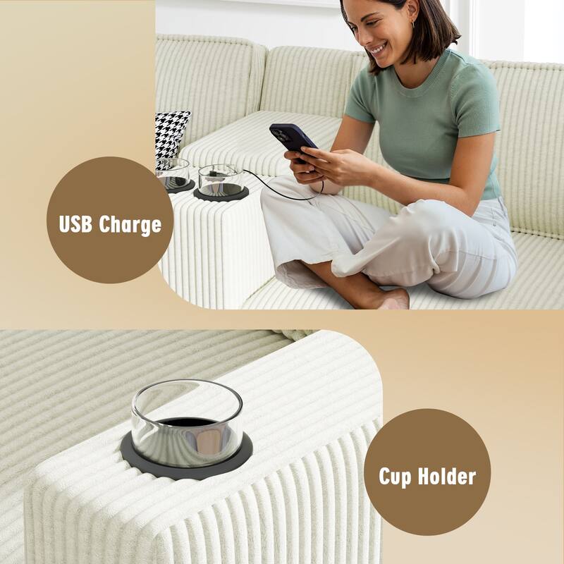 Corner Sectional Sofa L-shape Recliner Couch with Center Console, USB
