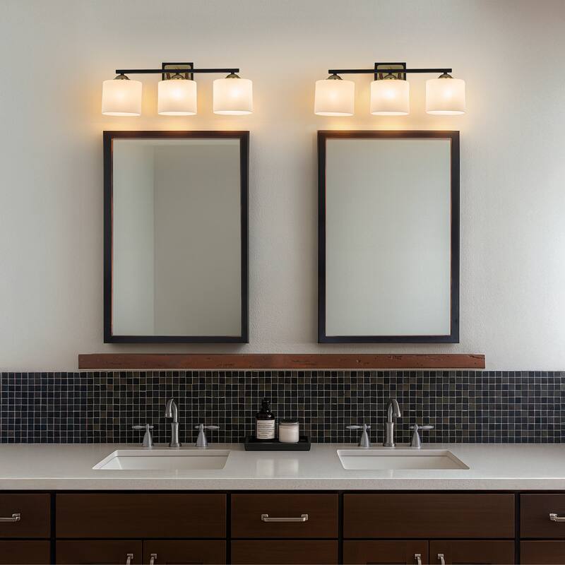 3-Light Modern Elegant Brass And Black Bathrooom Vanity Light with Round/Square Milk White Glass Shades - W21''