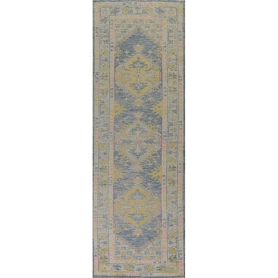 Vegetable Dye Oushak Turkish Runner Rug Handmade Wool Carpet - 3'0"x 11'9"
