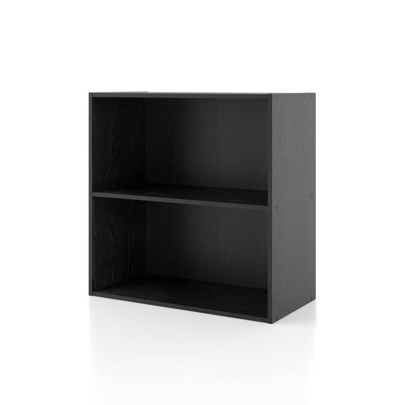 DH BASIC Modern Wood Customizable Stackable Storage Organizer - Cube Shelves, Drawer Cabinet, Bookcase with Doors by Denhour - 2-Tier - Black