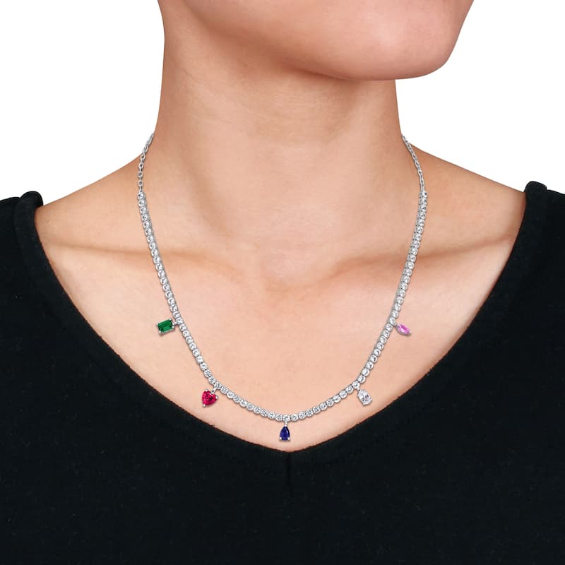 Miadora 12 3/8ct TGW Created Multi-Gemstone Charm Necklace in Sterling Silver