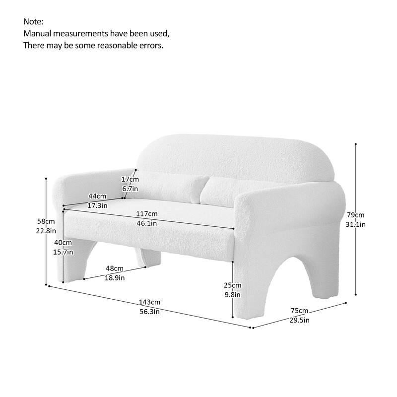 Modern Lambs Wool Fabric Loveseat Sofa with Lumber Pillows for Living Room
