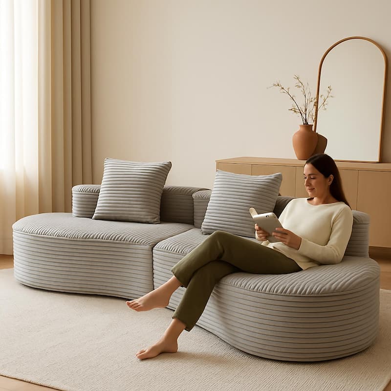 Moon Bay Lounge Couch Curved Sectional Sofa Corduroy Compressed Sofa