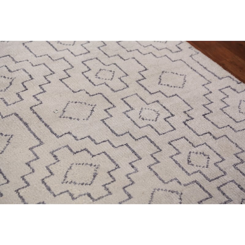 All-Over Geometric Moroccan Modern Area Rug Hand-Knotted Wool Carpet - 4'10" x 7'10"
