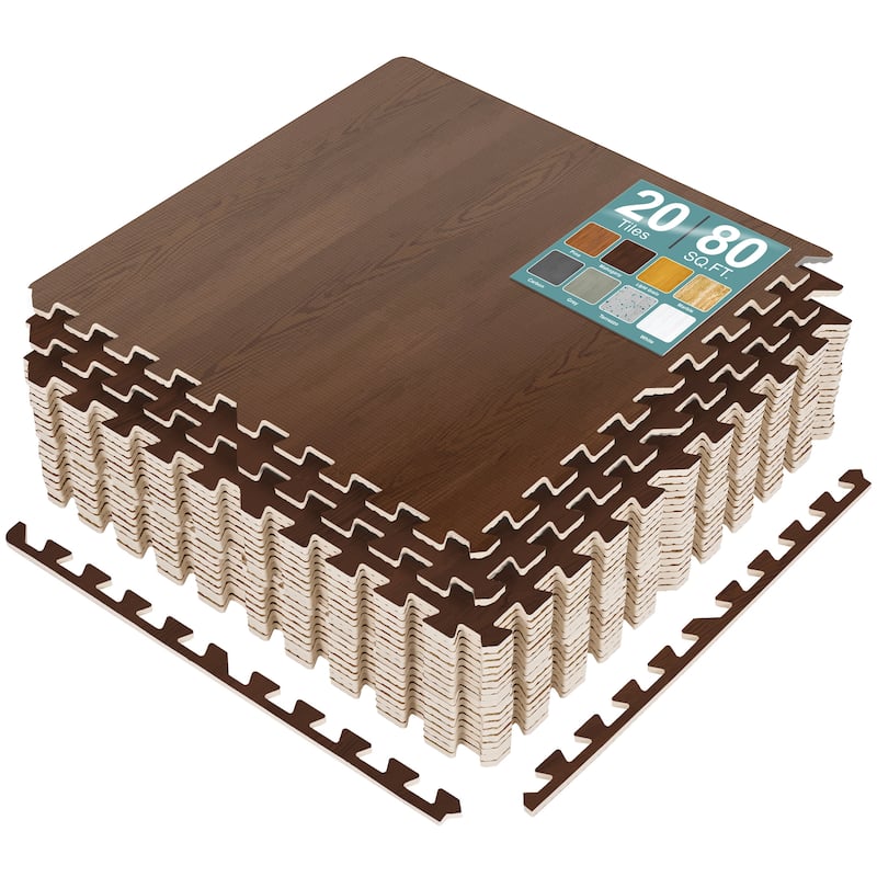 Sorbus 80 Sq. Ft. Wood Grain Floor Tiles Foam Mat EVA Interlocking Mats Tile 3/8-Inch-Thick Wood Puzzle Exercise Mats. - Light Mahogany