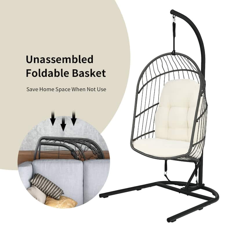Gymax Hanging Hammock Egg Chair Patio Rattan Swing Chair w/ Stand &