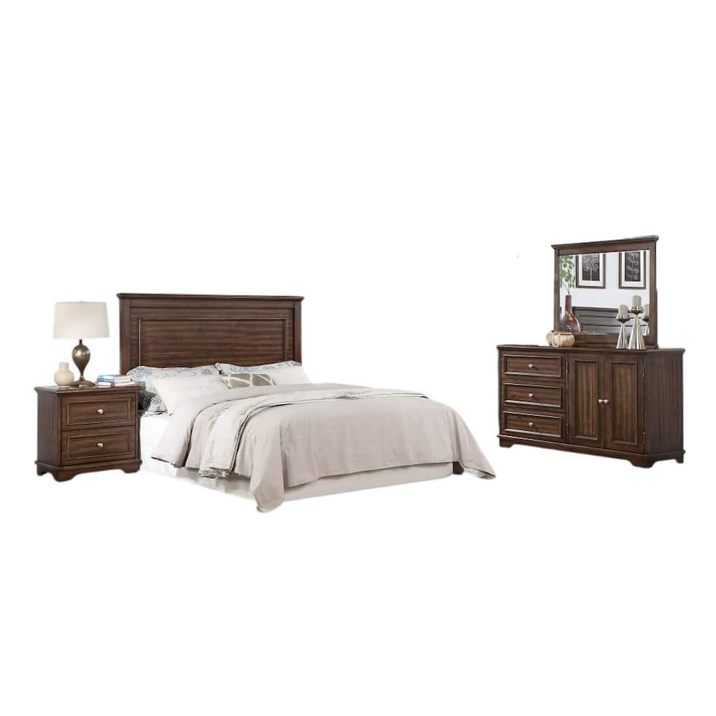 Fori 4 Piece Queen Size Bedroom Set, Brown, Nightstand Dresser Mirror