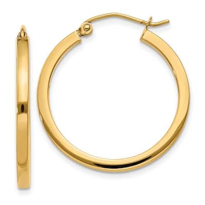 Curata 14k Yellow Gold 2mm Square Tube Hoop Earrings - Options: 25mm 30mm 35mm 40mm 45mm 50mm