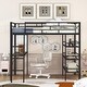 preview thumbnail 1 of 7, Full Size Metal Loft Bed with Three Layered Shelves and Desk Black