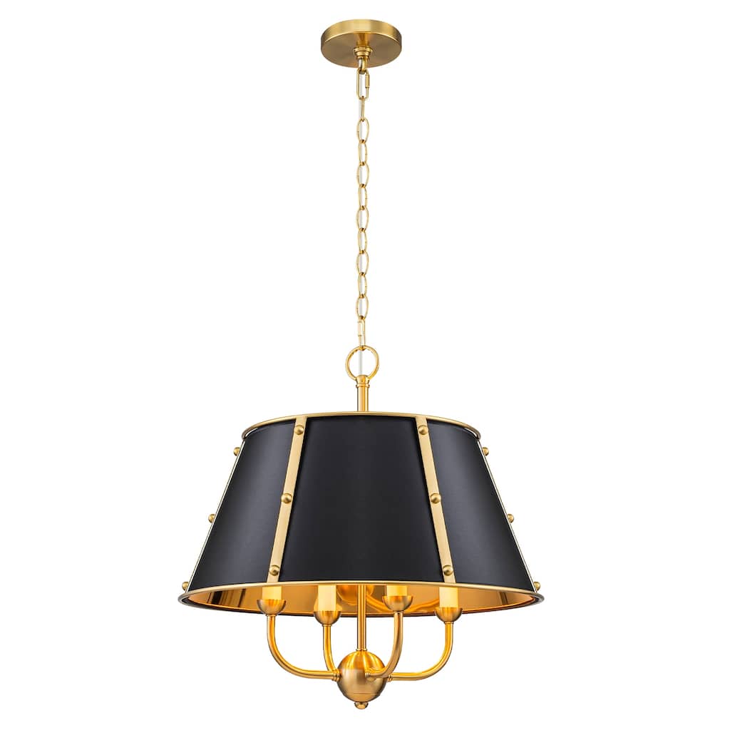 4-Light Modern Chandelier with Matte Black & Gold Metal Shade - Dia.19.57-in