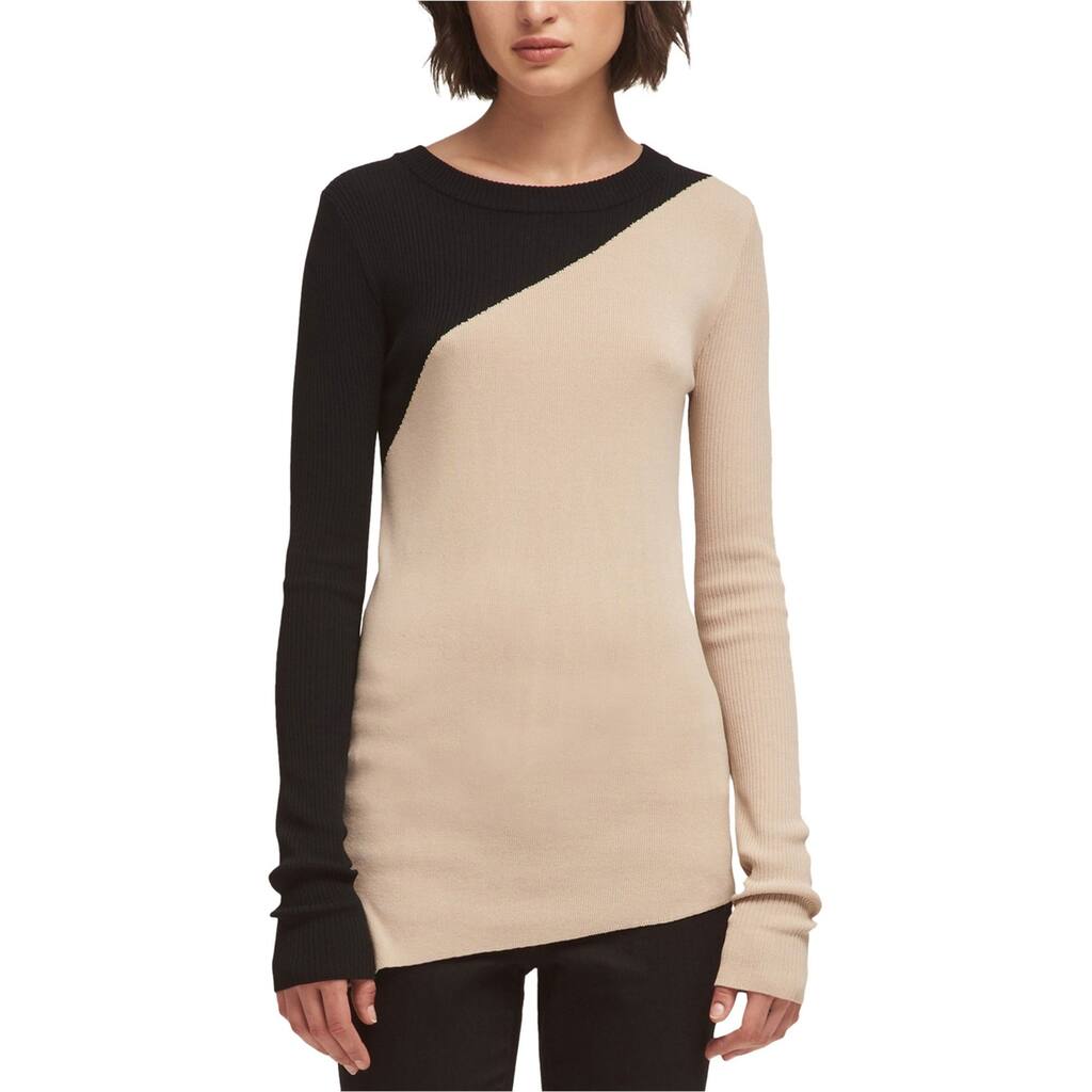 DKNY Womens Colorblocked Pullover Sweater,, Beige, Medium