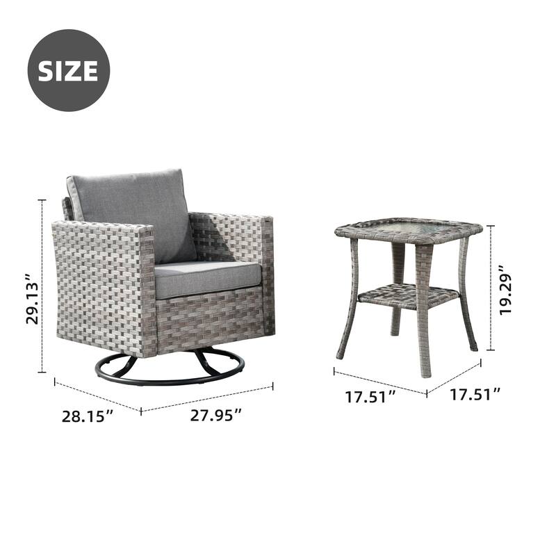 OVIOS 2-piece Swivel Rocking Wicker Chair Side Table Conversation Set