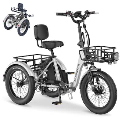 Folding Electric Tricycle for Adults, w/ Basket and Removable Battery