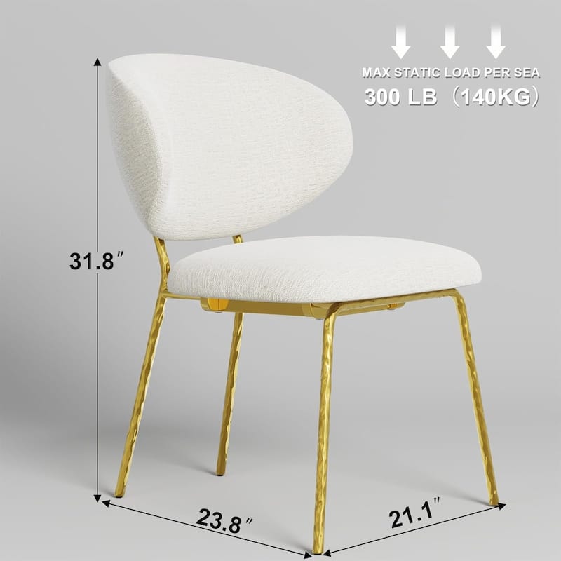 White Velvet Dining Chairs with Hammered Finish Metal Legs