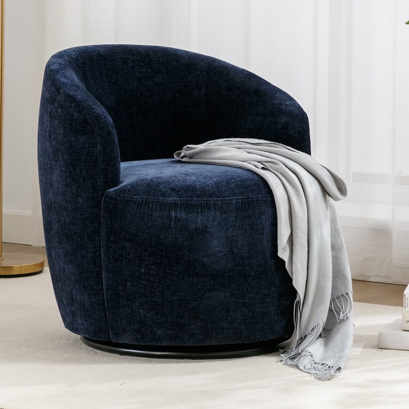 Chenille Fabric Swivel Accent Armchair Barrel Chair With Black Powder Coating Metal Ring