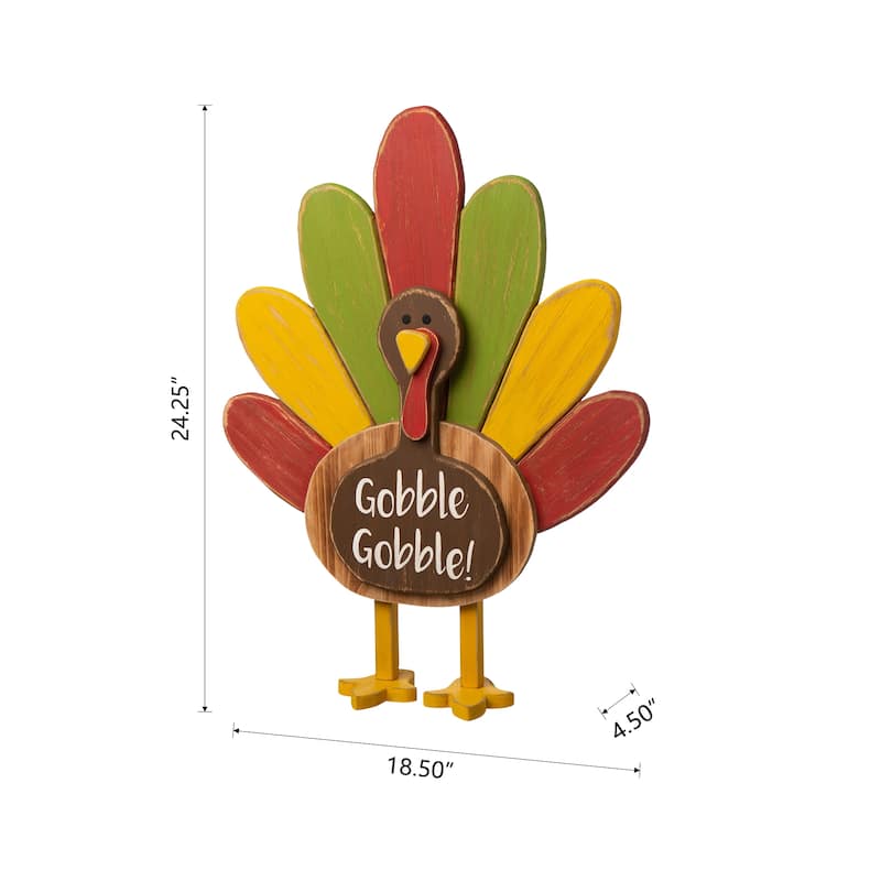 Glitzhome 24"H Thanksgiving Wooden Turkey Standing Decor