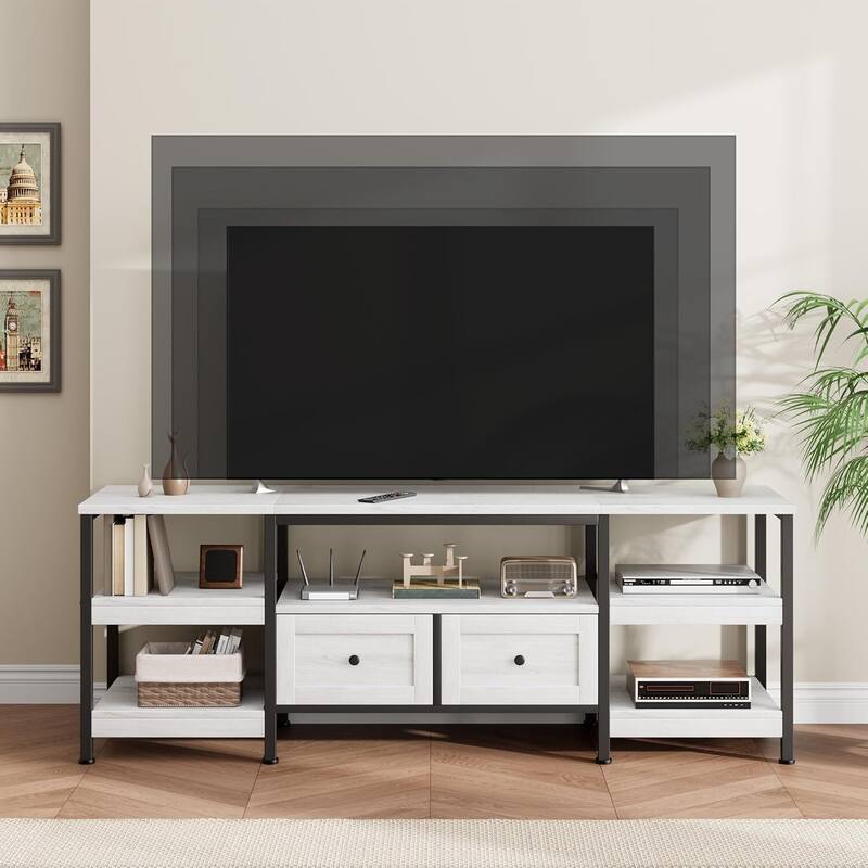 Rustic 63" TV Stand Media Console with 2 Drawers Entertainment Center for TVs Up to 65" - N/A - White