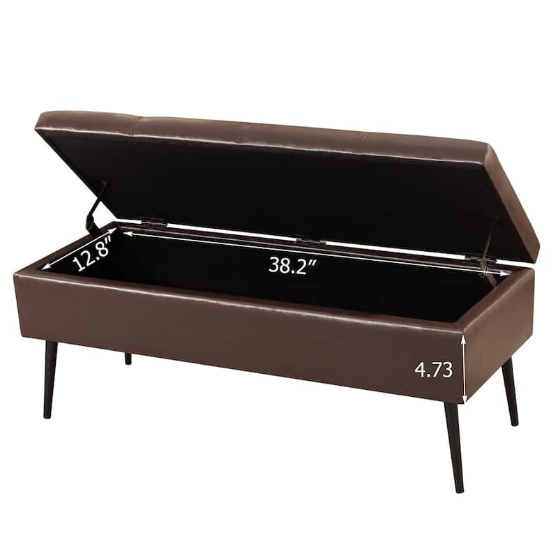 Adeco 42" Faux Leather Storage Bench with Lift-Top Lid