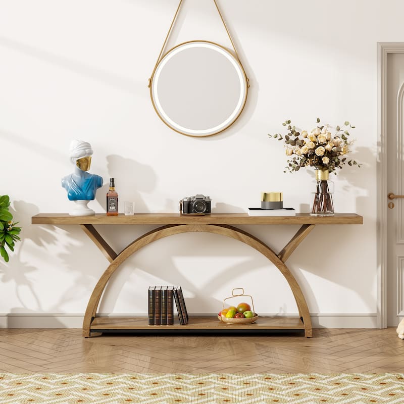 70.87" Console Table Sofa Table with Storage Shelf Half Moon Frame