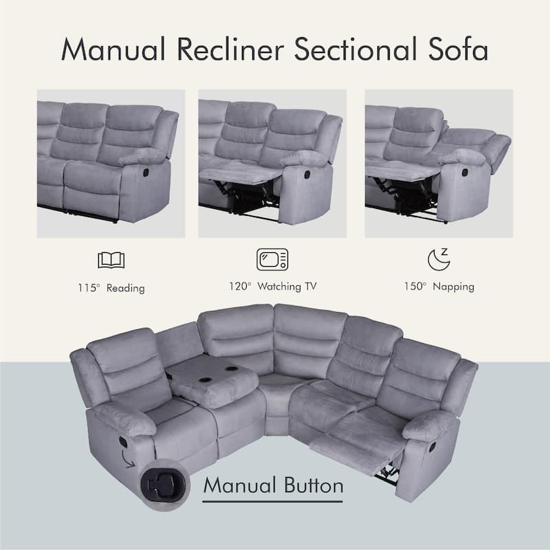 93" Width Polyester/Suede 5-Piece Manual Reclining Sectional Sofa