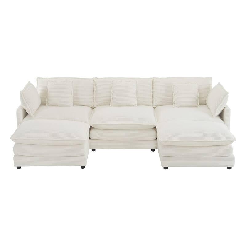112.6" Corduroy L-Shape Sectional Sofa,Spacious Modular Design,Storage
