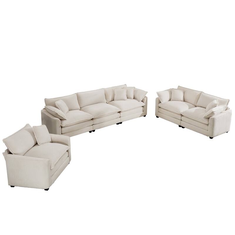 Oversized 3 - Piece Sofa Set with Corduroy 3-Seater Sofa and 2-Seater Loveseat & Single Deep Seat Sofa Chair for Livingroom