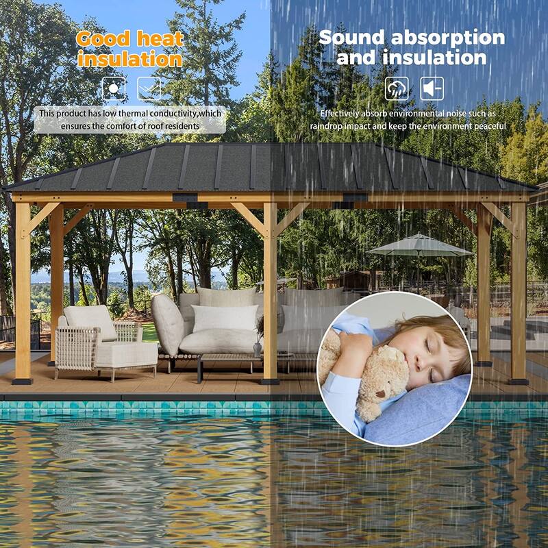 Hardtop Wood Gazebo for Patio, Outdoor Cedar/Spruce Pergola with Metal or Asphalt Roof, All-Weather Backyard Shelter