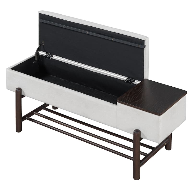 Farmhouse Upholstered Storage Bench with Hidden Compartment, Modern Entryway Bench for Living Room, Entryway, and Hallways