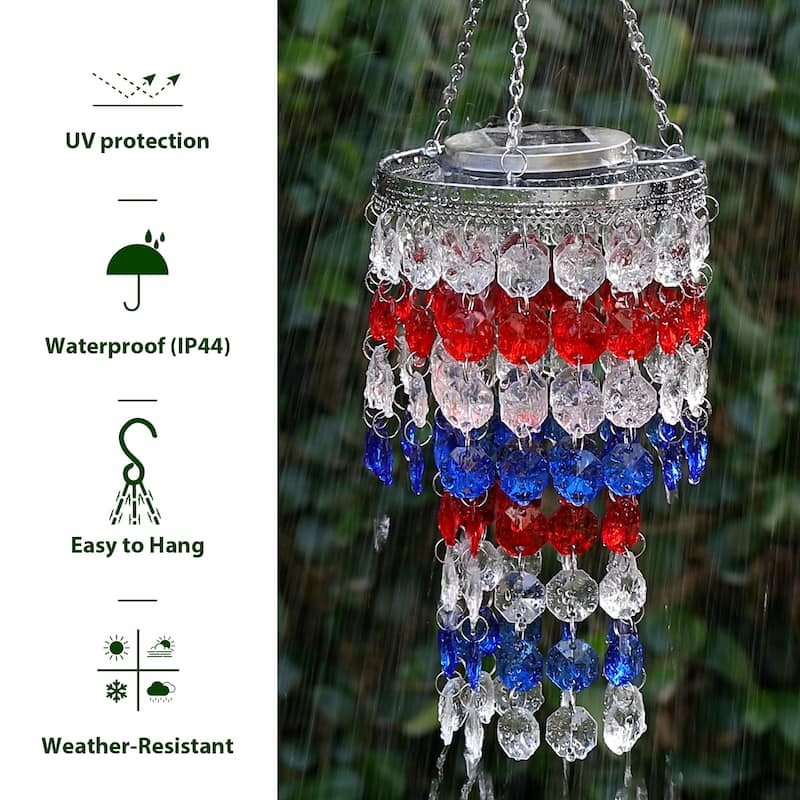 Glitzhome 19"H Solar Lighted Patriotic Wind Chime Hanging Decor