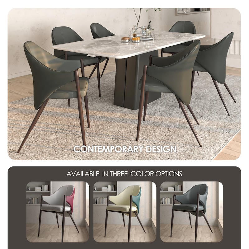 Upholstered Leather Dining Chair with Iron Legs Accent Armchair Set of 2