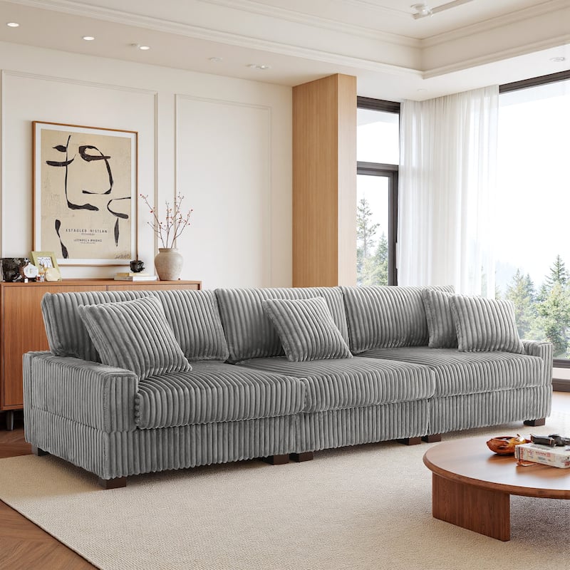 Modular Sectional Sofa Set with Adjustable Headrests and Ottomans - Light Grey/3 Piece