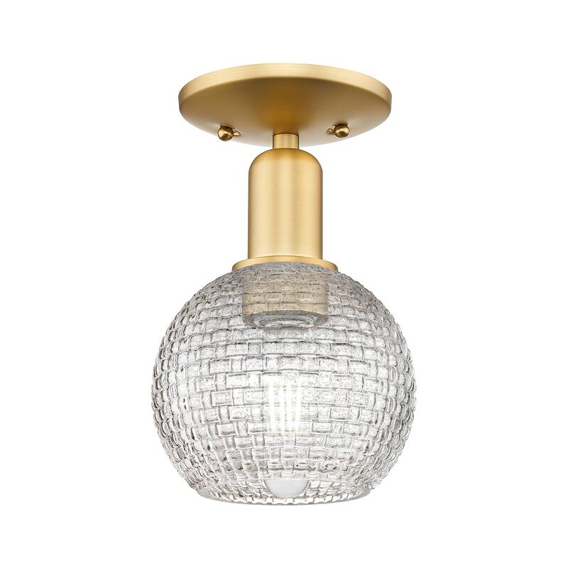 Innovations Lighting Endless Possibilities Arcadia - Athens - 1 Light 6" Basketweave Semi-Flush Mount - Satin Gold