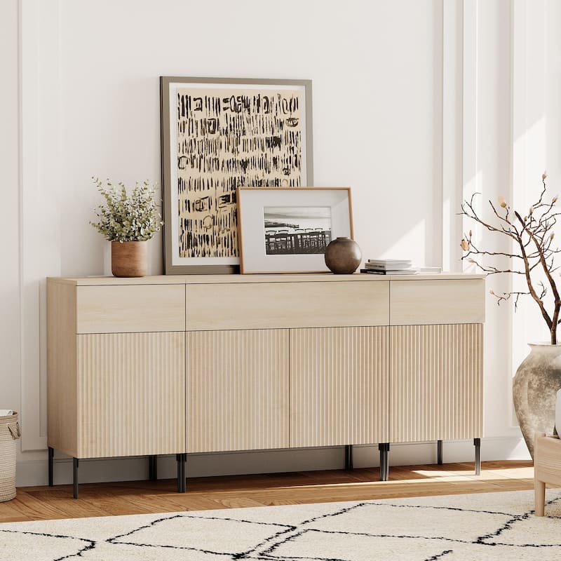 63" Modern Wood 3-Drawer Dresser With Reeded Design, Minimalist Dresser Organizer Storage