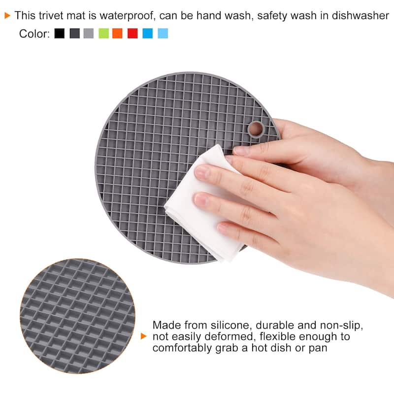 Silicone Trivet Mats 2pcs, Round Drying Mat for Kitchen Counter Table - Black