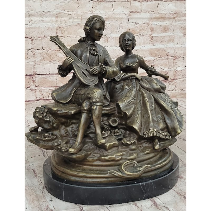 Romantic Serenade: A Baroque Couple In Harmony - European Bronze Sculpture Original Art