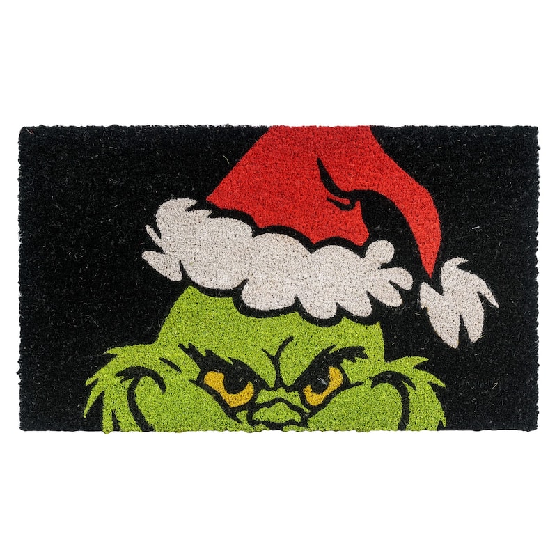 Licensed Dr Seuss Grinch Coir 'Ho Ho Ho' and Grinch Smile Graphic Door Mats, 2PK - 1'6" x 2'8"