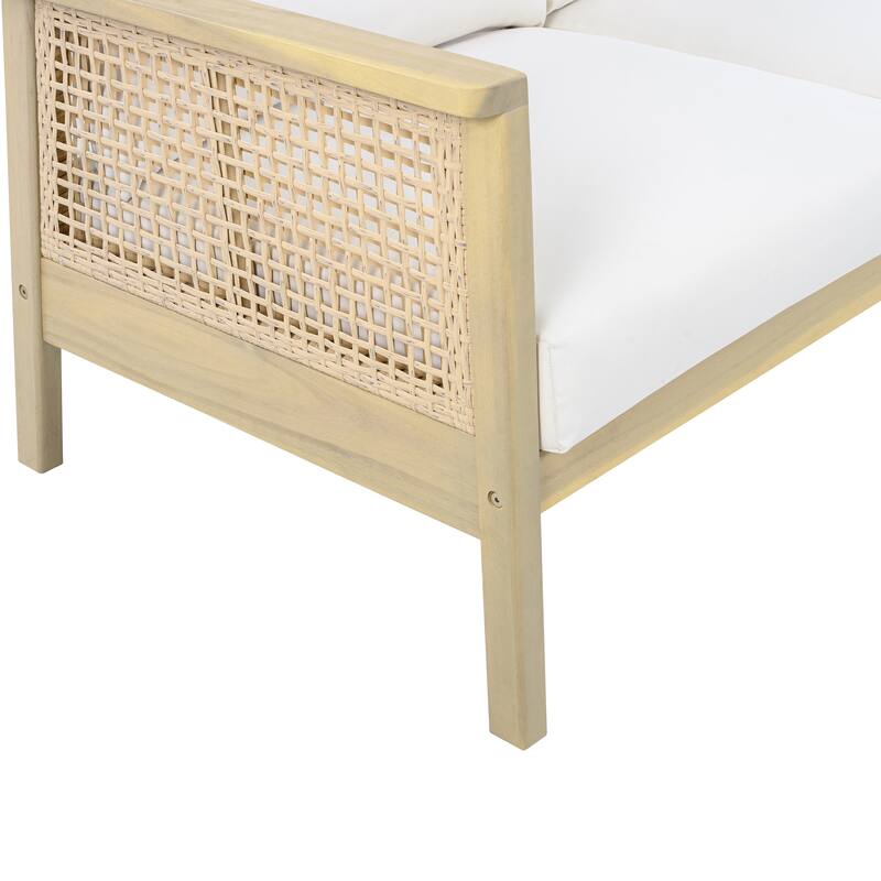 Christopher Knight Home - Nordic Modern Outdoor Acacia Wood & Wicker 3-Seater Sofa with Waterproof Cushions