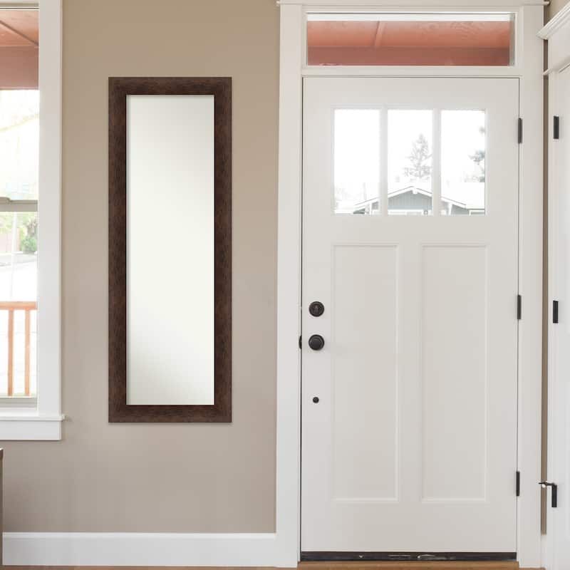 Warm Walnut Non-Beveled Wood Framed Full-Length On the Door Mirror - Warm Walnut - Glass Size 14x48