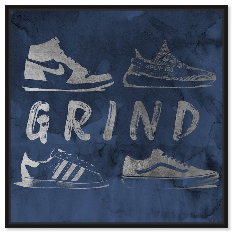 Notoriart Grind Sneakers Navy Framed Sneaker 1 Piece Canvas Wall Art - 17 x 17 - Black
