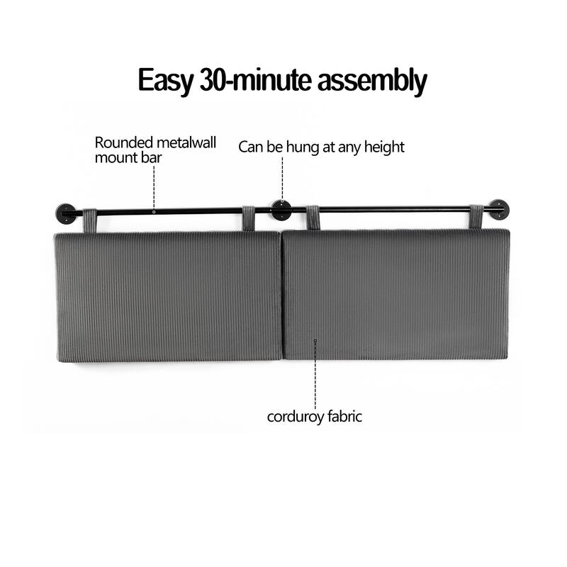 Adeco 70-Inch Corduroy Upholstered Wall Mount Hanging Headboard