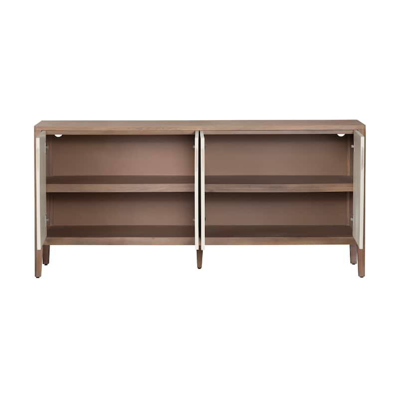 74 in. Brown Solid Wood 4 Door Media Credenza_Sideboard
