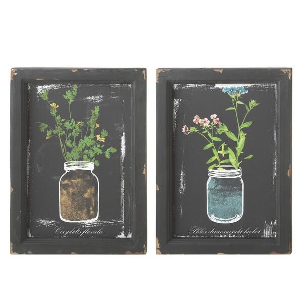 Shop Set Of 4 Green And Black Framed Floral Mason Jar Themed Wall