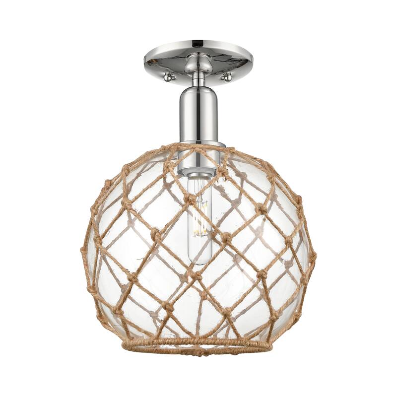 Innovations Lighting Endless Possibilities Arcadia - Farmhouse Rope - 1 Light 10" Semi-Flush Mount - Clear Glass with Brown Rope/Polished Nickel