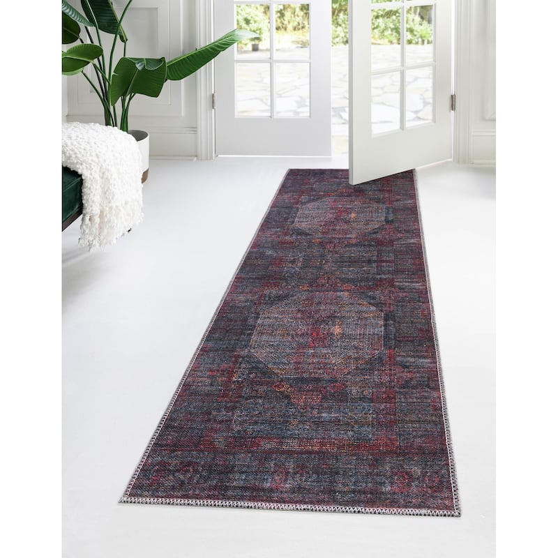 Contemporary Shara Collection Area Rug - 2'x5' - Red-Black