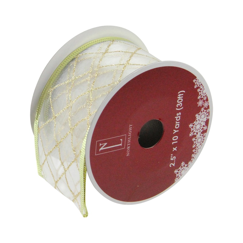 Gold Glittering Diamonds Wired Christmas Craft Ribbon 2.5" x 10 Yards